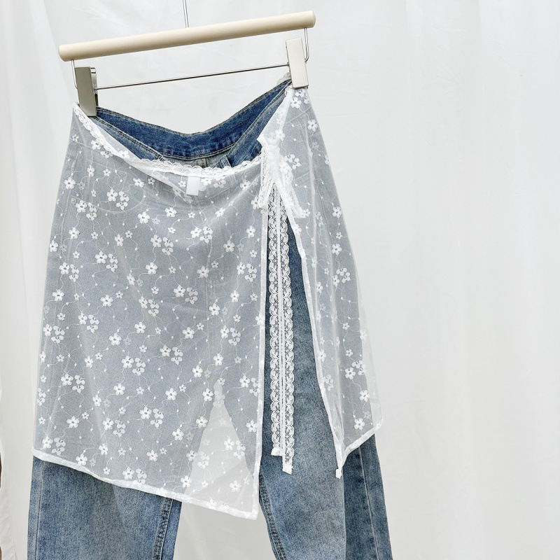 2025 Lace Skirt, Korean Style Layered Mesh Skirt, Trendy Layered Look, Fashionable Tie-Up Skirt