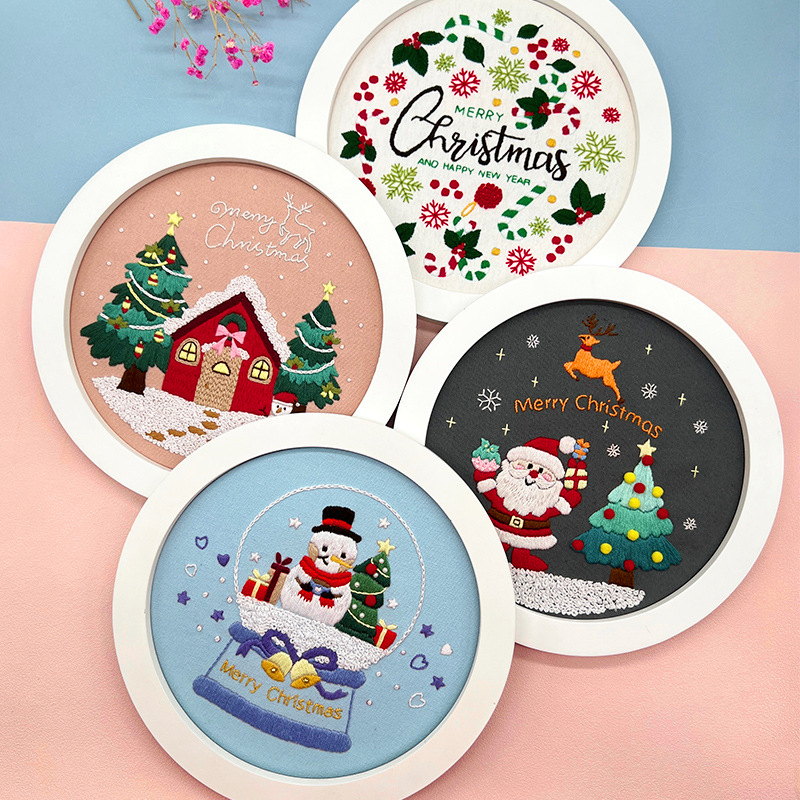 Papá Noel Elk Colgante Pintura Lu Bordado Hecho a mano Paquete de material de bricolaje Regalo creativo Cabaña redonda Colgante Pintura