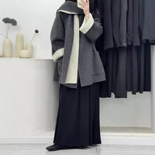 2024秋冬新款围巾宽松双色设计款贴袋双面呢羊毛大衣女外套