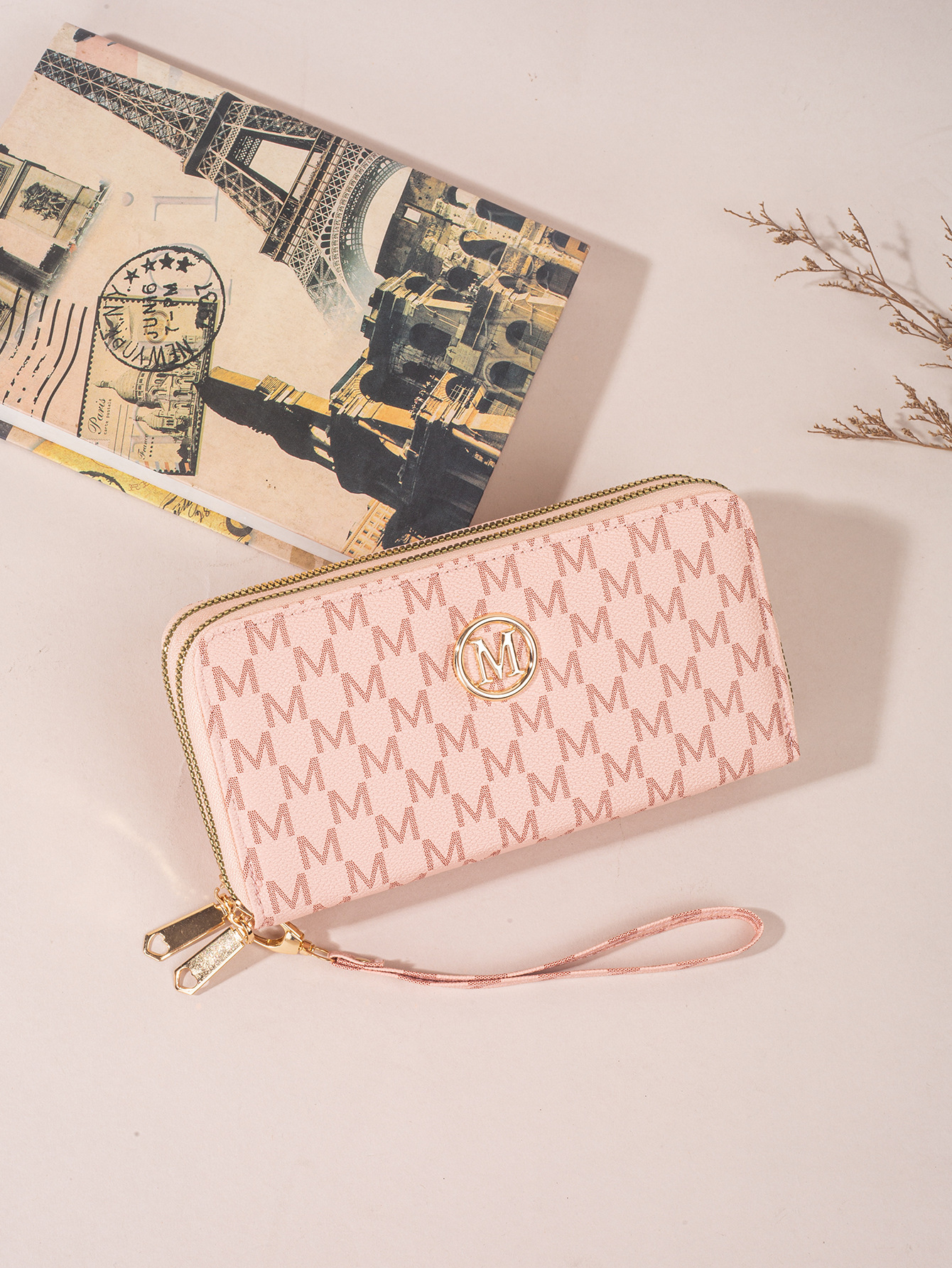Nueva moda damas billetera larga de doble cremallera nueva impresión bolso de mano multi-tarjeta de gran capacidad compartimiento cremallera