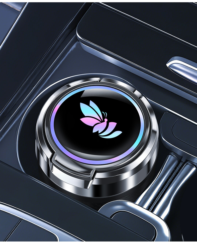 Car Ashtray with Anti-Ash Fly Feature, High Aesthetic Value, Ceramic Inner Liner, Flip-Top with Light, Small Size with Lid