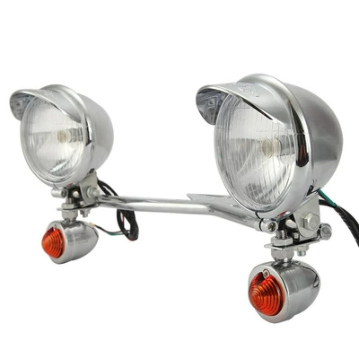 Universal modified fog lamp Harley cruise prince motorcycle lamp ABS iron all white front fog lamp factory direct sale (Fog lamp) - light-bulb-with-yellow-shell-and-turning-light