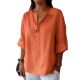 Amazon 2025 cross-border Europe and the United States summer new foreign trade loose T-shirt women's V-neck cotton and linen button top women