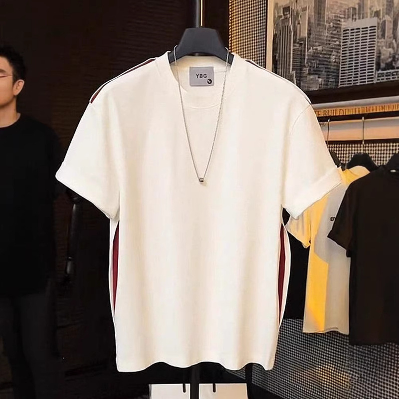 Summer Trendy Color-Blocking Cut-Out Design Round Neck Short-Sleeve Men's Light Luxury Niche Design Fashion Versatile Casual T-Shirt Summer Trendy Color-Blocking Cut-Out Design Round Neck Short-Sleeve Men's Light Luxury Niche Design Fashion Versatile Casual T-Shirt