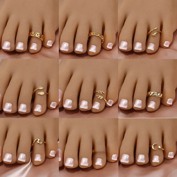 Cross-border summer beach jewelry foot ring copper plated 18K Gold Open open tail ring size adjustable toe ring