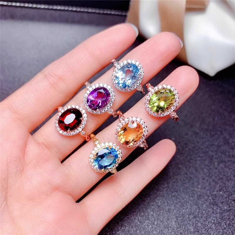 New simulation garnet red ring inlaid color gemstone olive topa blue vintage light luxury jewelry women New simulation garnet red ring inlaid color gemstone olive topa blue vintage light luxury jewelry women