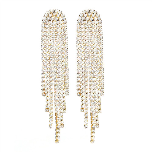 High-end luxury sparkling water diamond long tassel earrings for women without piercing, stylish and elegant earrings