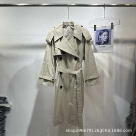 英伦风2025秋冬新款经典廓形大翻领双排扣长款气质风衣外套女