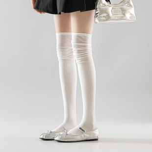 Over-the-knee Socks, Women's Stockings, Spring & Fall Spliced White Half-tube Knee Socks, Long Boots, Autumn and Winter Non-slip Thigh Socks