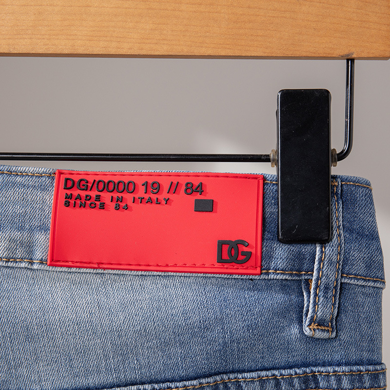 Dujia edición de alta gama europea jeans de hombre Anchor rojo azul pálido elástico lavado con agua pequeño pantalón recto de hombre