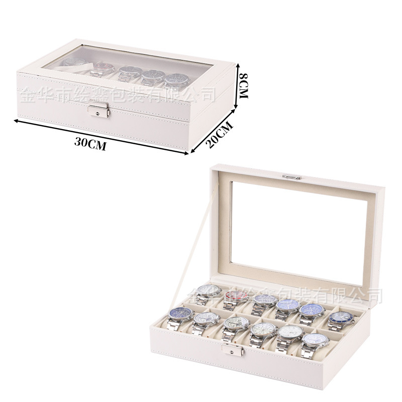 Caja de reloj Venta al por mayor Caja de accesorios de almacenamiento de relojes de alta gama Reloj de cuero spot Caja de exhibición de almacenamiento de ventana transparente
