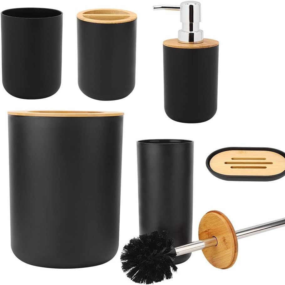 YUFEI Baño transfronterizo lavado de bambú y madera juego de seis piezas bomba de loción cepillo de dientes taza caja de jabón estilo nórdico traje simple