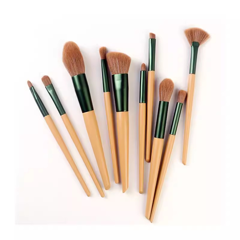 10 sets de cepillo de maquillaje de rosa verde Cangzhou super suave blush polvo pintado cepillo de sombra de ojos fábrica de herramientas de maquillaje al por mayor