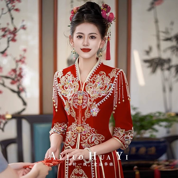 Xiuhui одежда 2023 Новое свадебное платье невесты китайское свадебное платье Тяжелая Рабочая Высококачественная Корпусная одежда для женщин