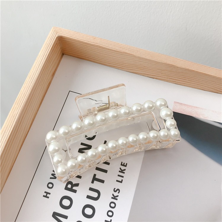 Pinza para el cabello coreana, dulce pinza para el cabello con perlas al estilo coreano para la parte posterior de la cabeza, pinza de tiburón súper elegante, pinza para el cabello estilo princesa.