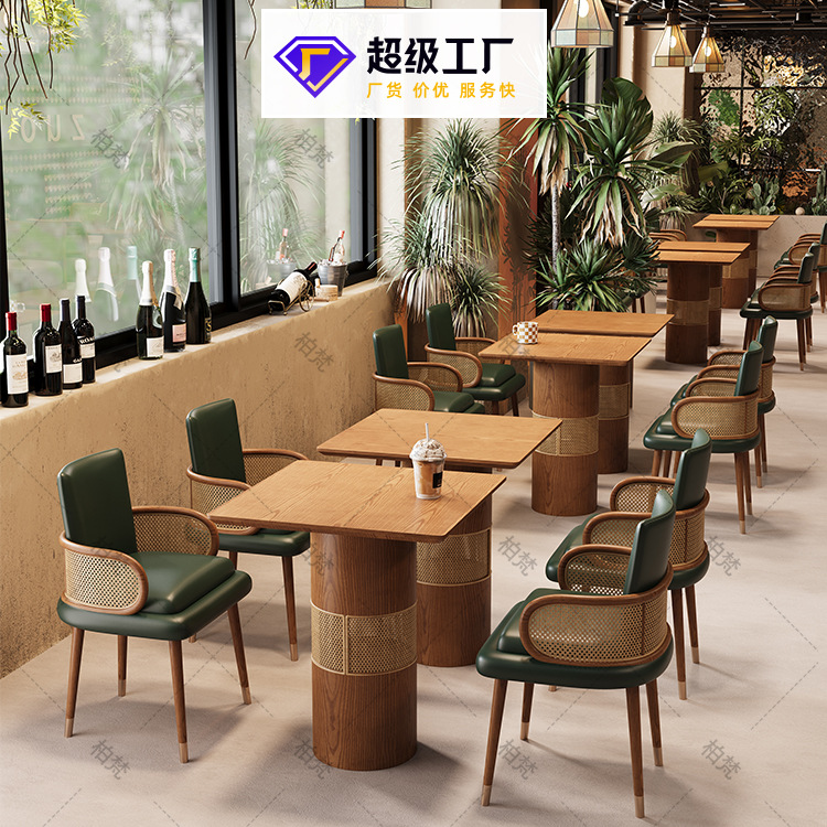 Sofá de restaurante temático Hotpot de madera sólida de caña mesa y silla de caña combinación de restaurantes muebles comerciales