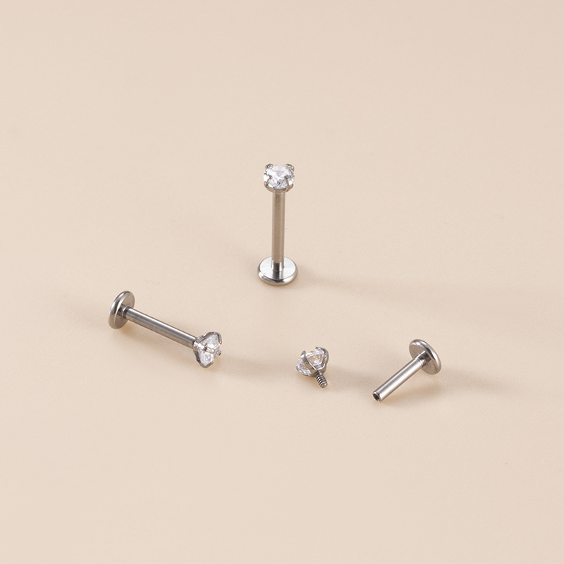 Zircon Inlay Material 1 Piece Lip Rings Fashion Geometric Pure Titanium Inlaid Zircon