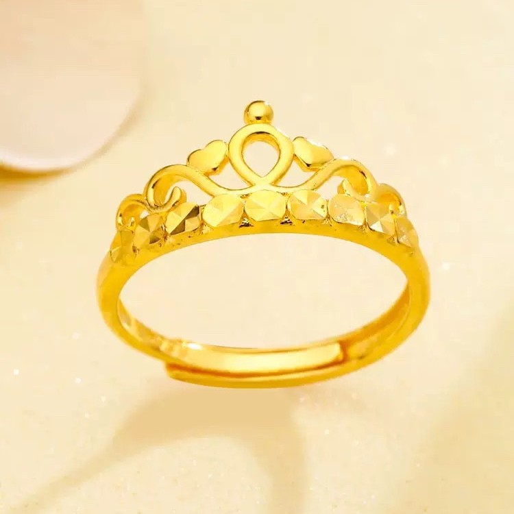 Vietnam gold silk hollow crown ring simulation gold fashion temperament all-match opening adjustable ring_voghion.com