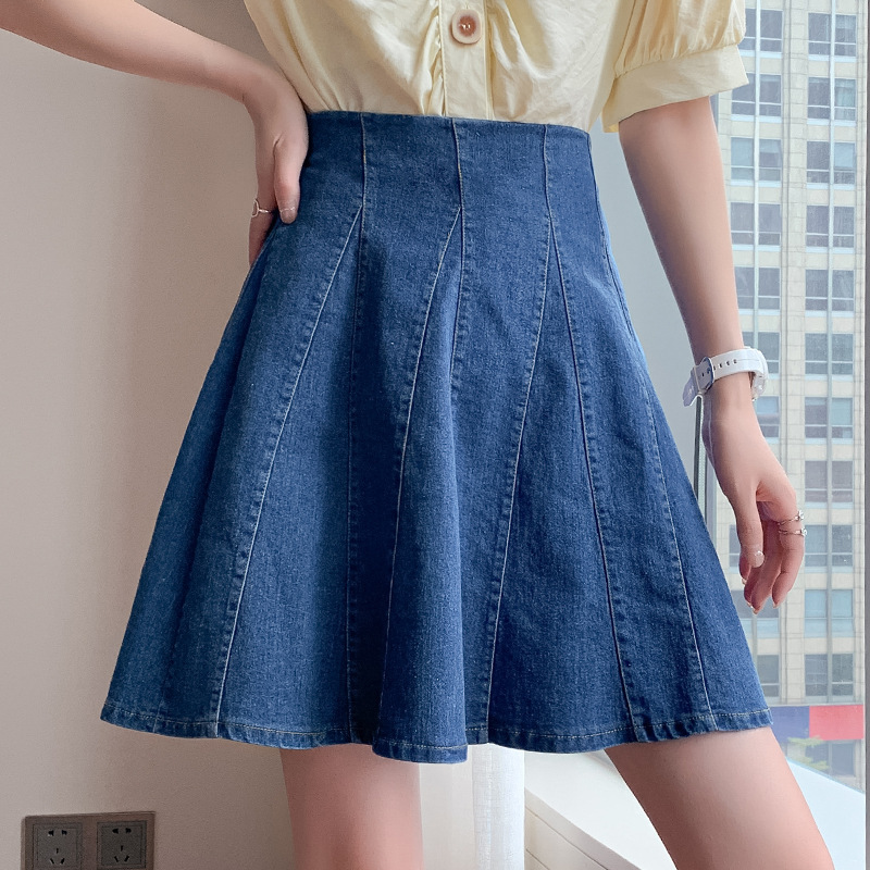 Pleated skirts female cowboy elastic waist skirt a word skirt of high waist skirt Mini Pleated Skirts