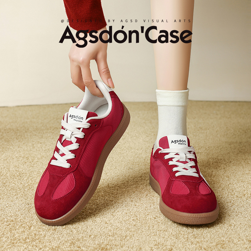 Zapatos de entrenamiento rojos de Augu Lion Dengben años 2026 primavera cabeza redonda zapatos deportivos casuales ligeros zapatos blancos pequeños