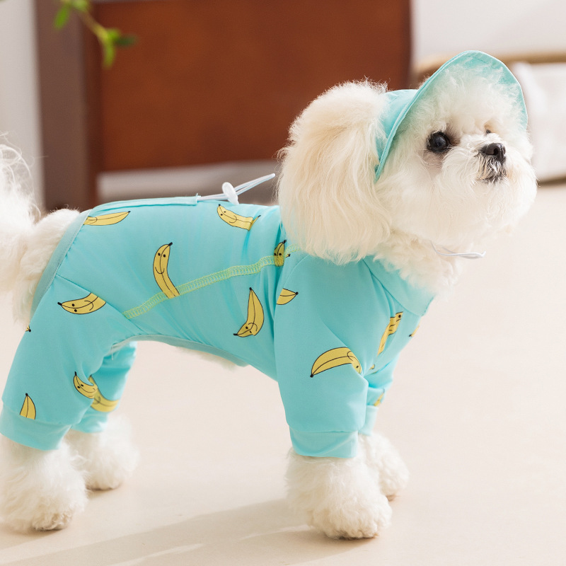 Puppy Fruit Full Print Four Legs Outdoor Sunscreen Cool Clothes Small Dog Summer Thin Hooded Pet Dog Clothes