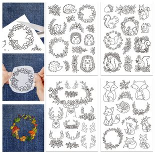 4 Sheets of Squirrel and Fox Water-Soluble Stabilizer Flower Animal Embroidery Pattern Transfer, Free 9 Embroidery Videos