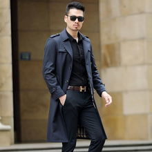 春秋季新款英伦风加长款风衣商务休闲西装领腰带男装过膝披风外套