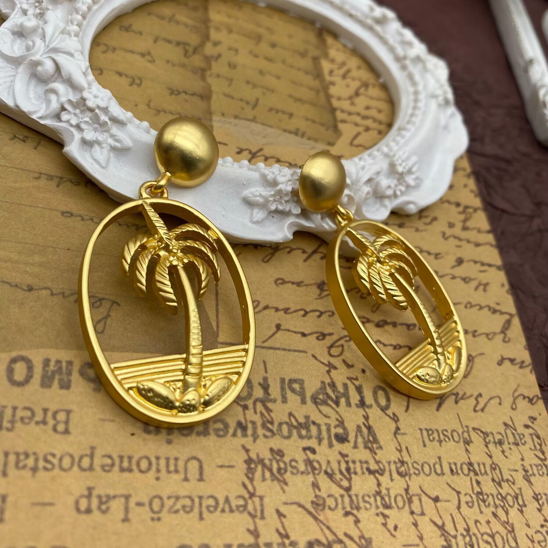 1 Pair Retro Coconut Tree Plating Alloy Drop Earrings display picture 4