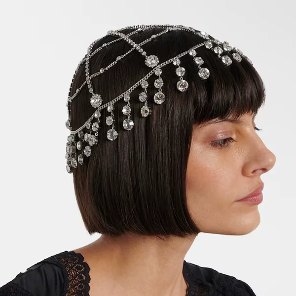 Cross-Border New Style Mesh Tassel Hair Chain, High-End Rhinestone Headwear, Stage Performance Accessories, Women's Hair Chain