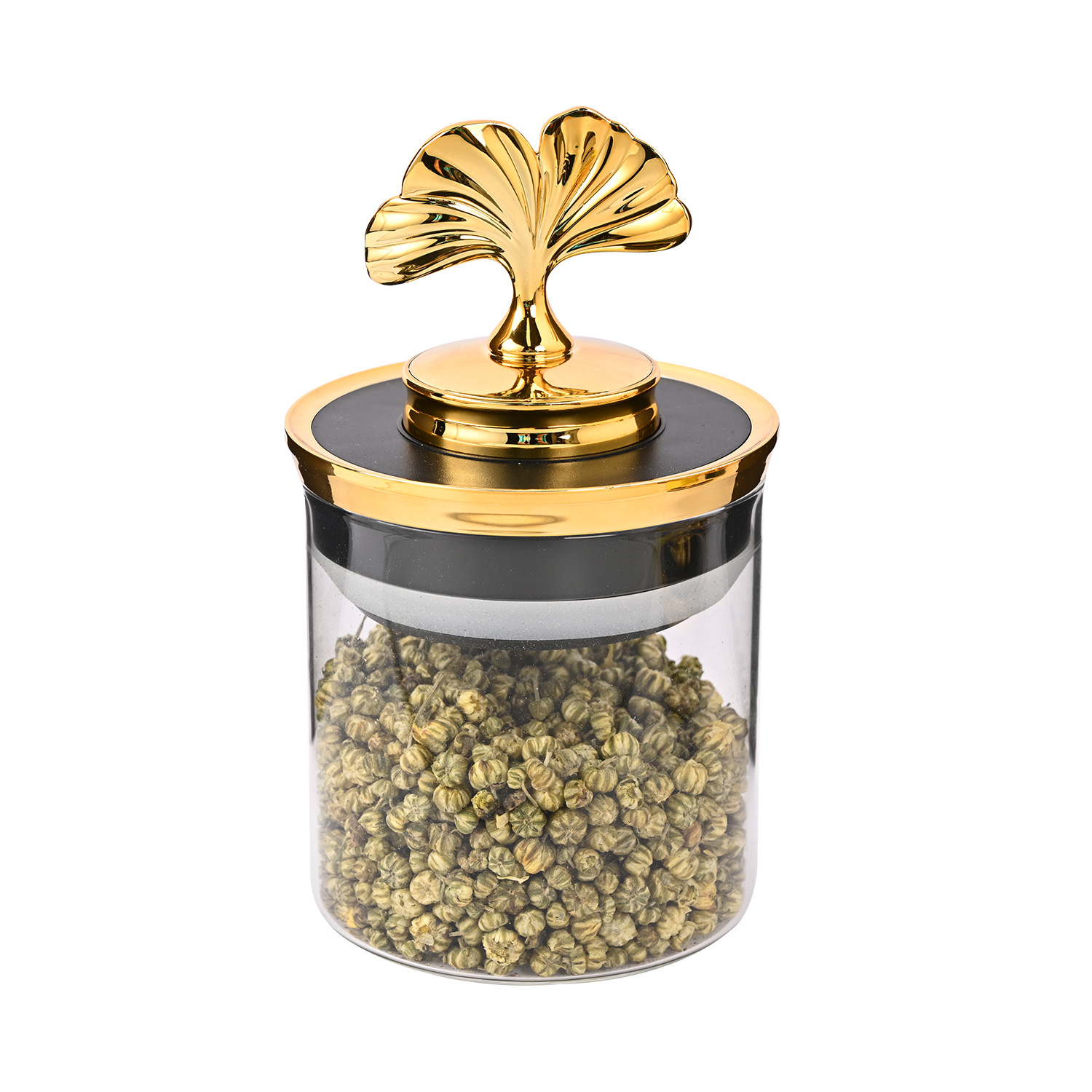 Lujo ligero hoja de ginkgo hogar alimentos té vidrio sellado tarro cocina a prueba de humedad productos secos grano sellado tarro