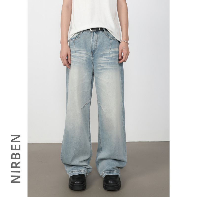 Nirben Denim | American High Street Retro Jeans for Men, Loose Straight-Leg, High-End, Versatile Wide-Leg Trousers, Trendy