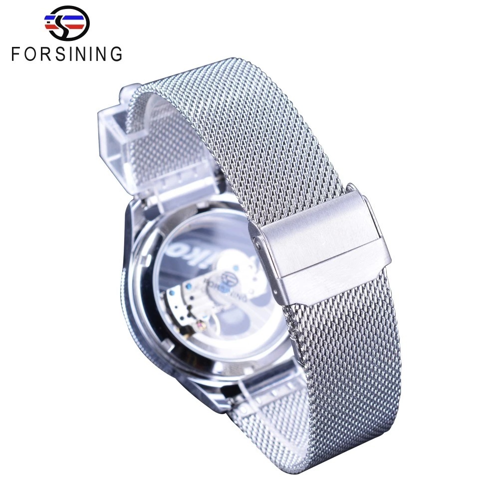 Forsining Men's Transparent One Machine Mechanical Watch Automatic Mesh Belt Hollow Stainless Steel Waterproof Watch_voghion.com