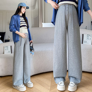 Pregnant women's pants one-piece pants beautiful outer wear pants autumn and winter loose straight casual pants 2024 new wide legs...