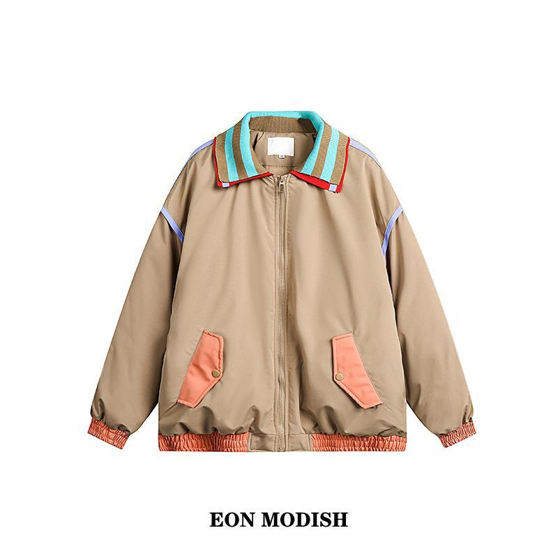 Eon Modish 男女同款26冬季美式街潮个性撞色拼接翻领棉服外套
