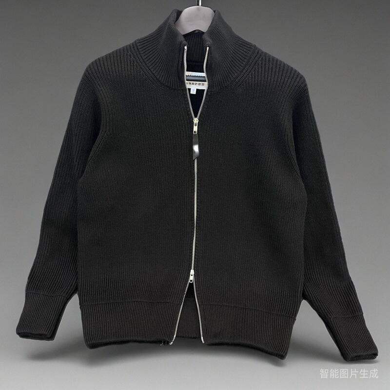 Autumn and Winter solid color sweater Magila style zipper cardigan coat men's all-match loose high weight sweater fashion