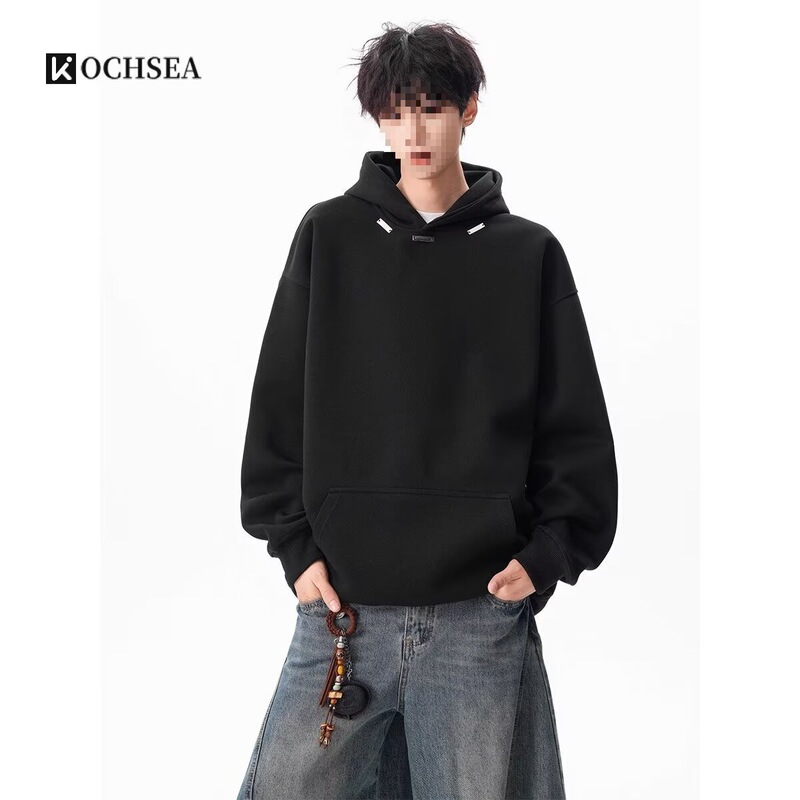 American Retro Heavyweight Hooded Sweatshirt Men's Autumn New Trendy Brand Loose Casual Solid Color Pullover Hoodie Top