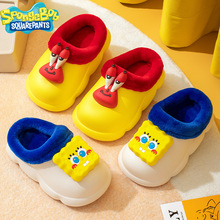 海绵宝宝儿童棉拖鞋时尚卡通小孩棉鞋新款防水防滑室内外毛绒拖鞋