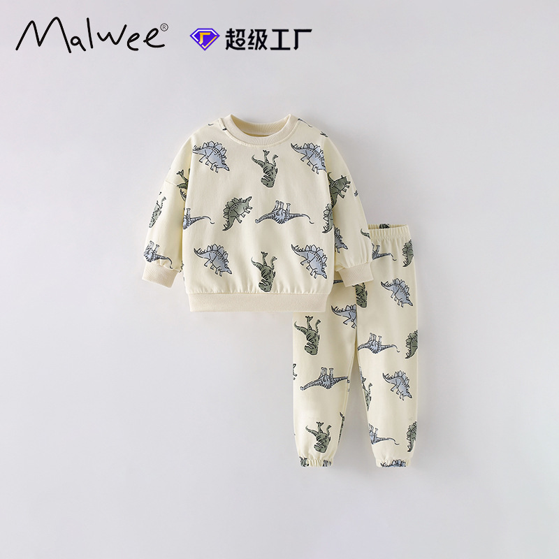 Malwee traje de suéter para niños modelos de otoño e invierno, suéter de cuello redondo para niños pequeños y medianos europeos y americanos, traje casual de dos piezas para niños de manga larga