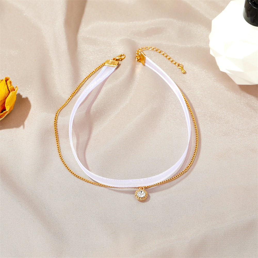 Cadena de malla simple de doble capa, collar gargantilla súper inmortal personalizado japonés y coreano, francés famoso en Internet_voghion.com