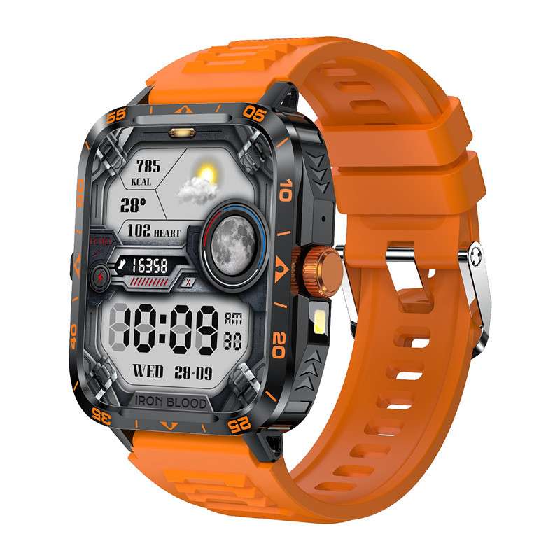 Smartwatch per sport all'aria aperta con chiamate Bluetooth, torcia a LED, monitoraggio della frequenza cardiaca e funzioni per la salute._voghion.com