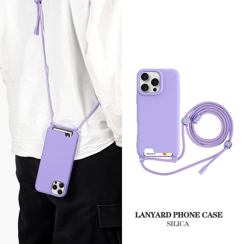 全方位保护原创苹果15promax手机壳ins插卡壳简约挂绳手机壳