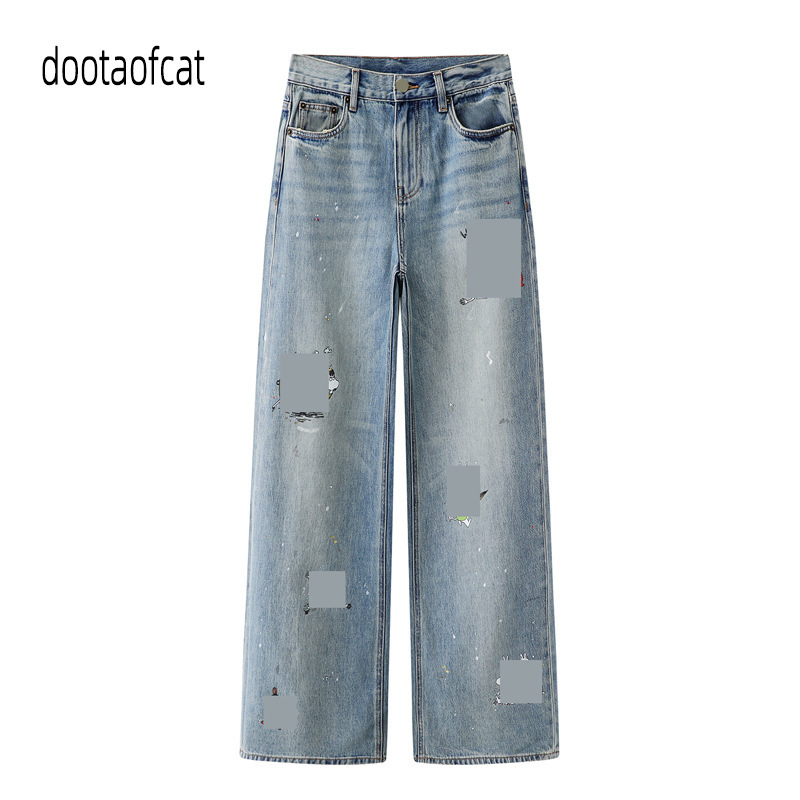 2026 Summer New Women's Loose-Fitting Rhinestone Cartoon Print Casual Pants Jeans Mbf2Jen011