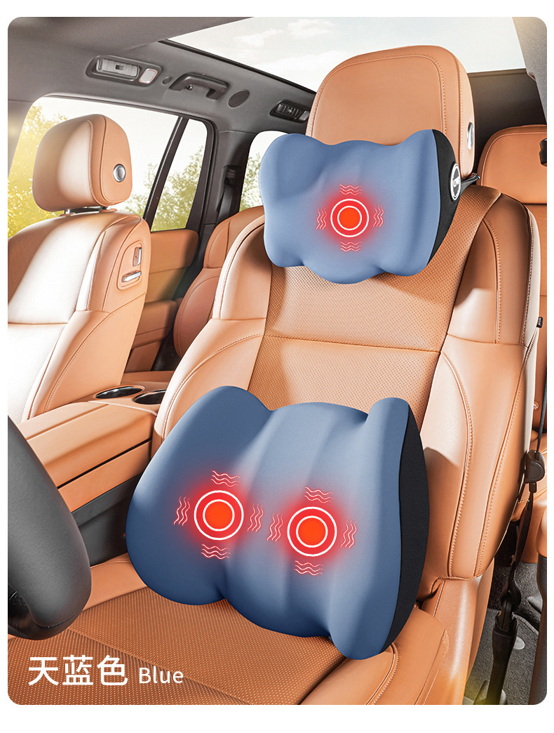 Car Lumbar Support Electric Massage Heating Cushion Seat Back Cushion Driver Lumbar Cushion Car Set Headrest Spine Protector
