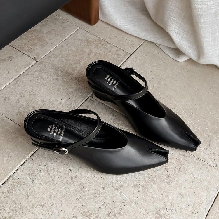 Sandal nữ hở mũi gót nêm cao da bò tăng chiều cao quai ngang — màu đen, màu trắng, màu mơ chi tiết 92