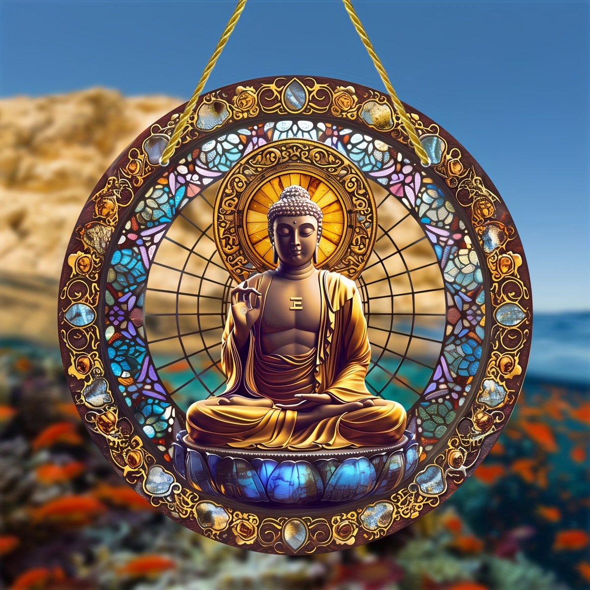 跨境佛像彩色窗挂灯器彩色圆盘亚克力家居墙面装饰链条挂件挂饰