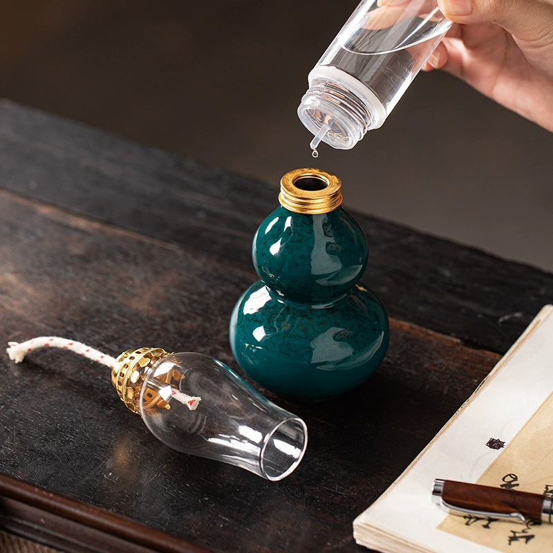 Ceramic gourd butter lamp lamp long bright lamp tea room atmosphere lamp kerosene small oil lamp butter incense burner aromatherapy lamp