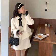 小香风时尚套装女新款兔毛拼接羊羔毛短外套半身裙两件套21070