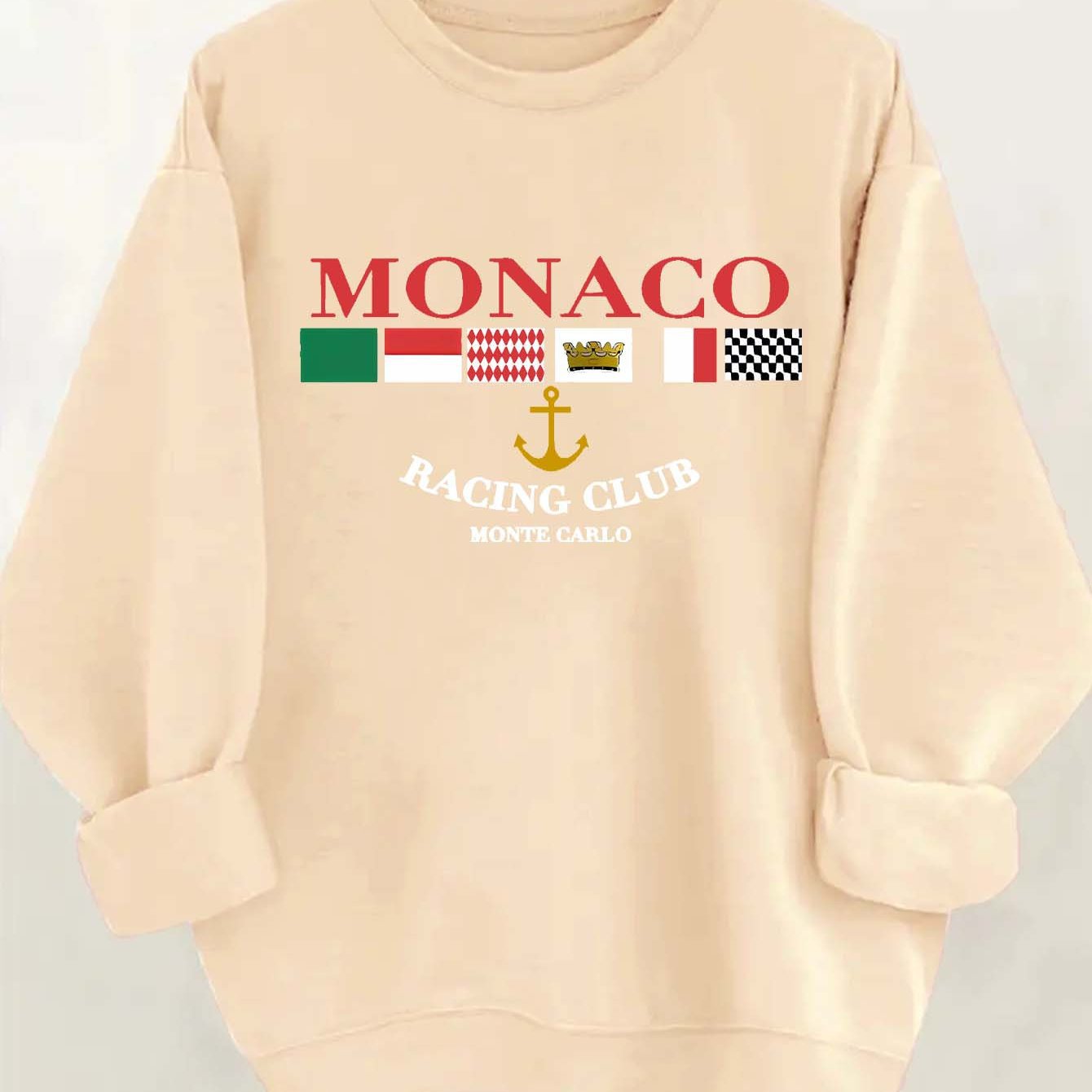 Women’s Monaco Print Casual Crew Neck Sweatshirt Pullover_voghion.com