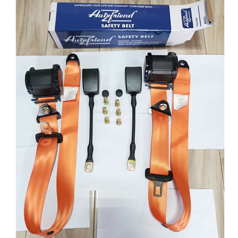 Seatbelt 3-Point Automatic: Ougude Car seat belt - sl-2-3-point-retractors-orange-2-30cm-steel-bases-black-8-screws-boxed
