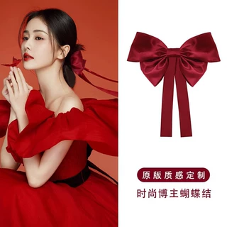 红色蝴蝶结飘带头饰发夹女后脑勺喜庆新娘结婚订婚过新年发卡发饰